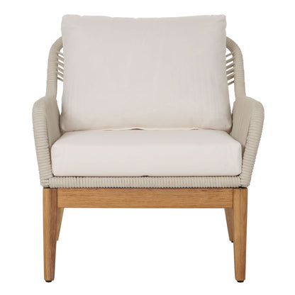 Tuinset MCW-H56b, loungeset tuin loungebank fauteuil tafel, touw vlechtwerk Touwhout acacia ~ crème
