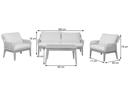 Tuinset MCW-H56b, loungeset tuin loungebank fauteuil tafel, rope wicker Touwhout acacia ~ donkergrijs