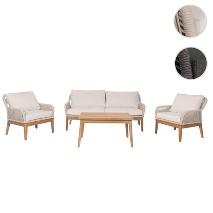 Tuinset MCW-H56b, loungeset tuin loungebank fauteuil tafel, touw vlechtwerk Touwhout acacia ~ crème