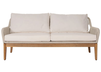 Tuinset MCW-H56b, loungeset tuin loungebank fauteuil tafel, touw vlechtwerk Touwhout acacia ~ crème