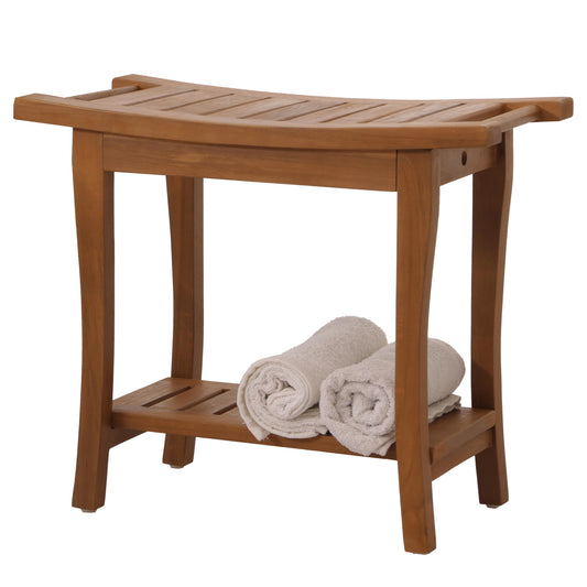 Teak kruk MCW-M84, houten kruk bankje douchekruk, hoogwaardige B-kwaliteit teak (kernhout, 20-30 jaar), 51x60x30cm