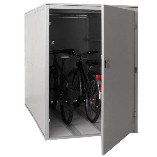 2-fietsenstalling MCW-L56c, fietsenstalling met opbergruimte, afsluitbaar metaal 160x113x209cm ~ lichtgrijs