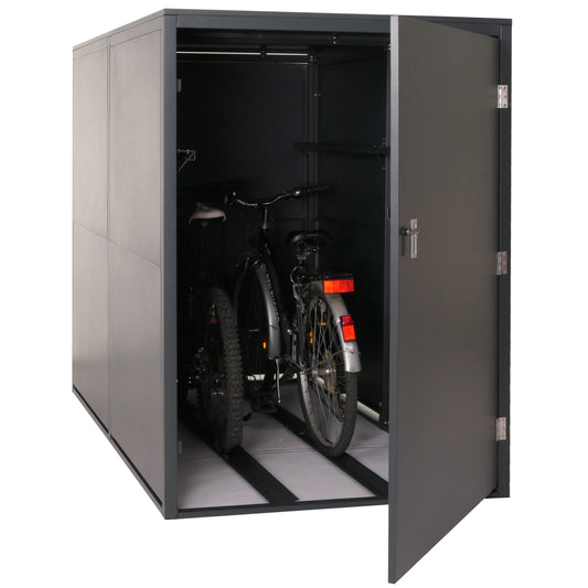 2-fietsenstalling MCW-L56c, fietsenstalling met opbergruimte, afsluitbaar metaal 160x113x209cm ~ antraciet