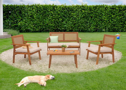 Tuinset MCW-N46, loungeset tuin loungebank fauteuil tafel, hout acacia MVG-gecertificeerd ~ kussens grijs