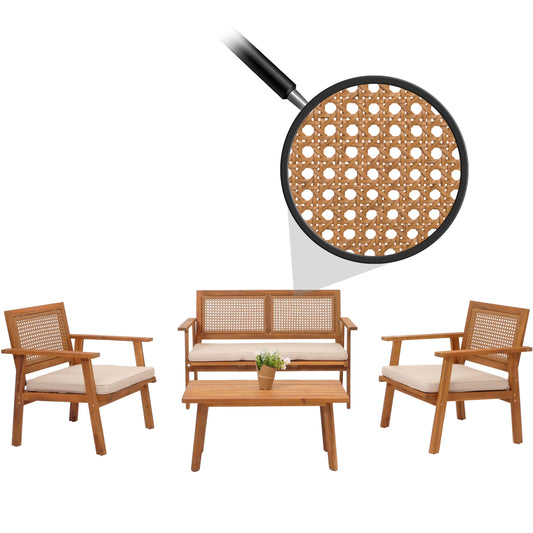Tuinset MCW-N46, loungeset tuin loungebank fauteuil tafel, hout acacia MVG-gecertificeerd ~ kussens crème