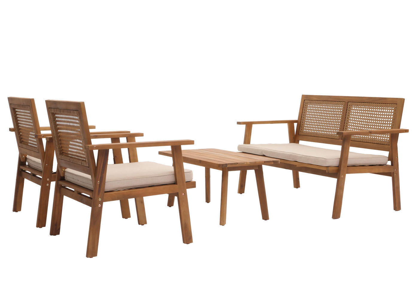 Tuinset MCW-N46, loungeset tuin loungebank fauteuil tafel, hout acacia MVG-gecertificeerd ~ kussens crème
