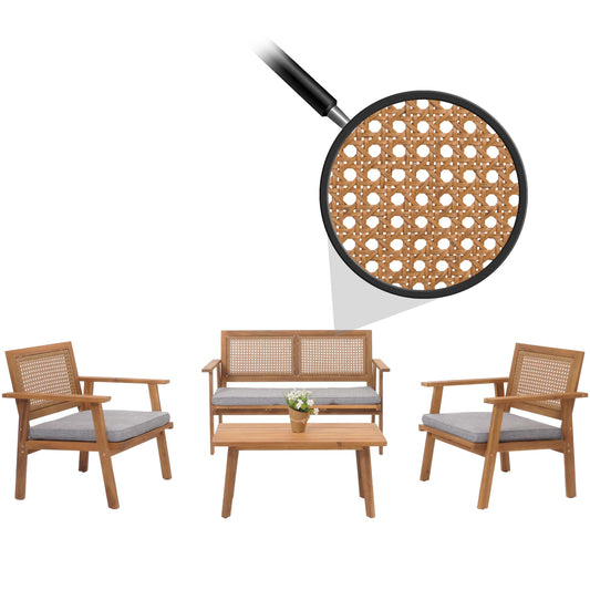 Tuinset MCW-N46, loungeset tuin loungebank fauteuil tafel, hout acacia MVG-gecertificeerd ~ kussens grijs