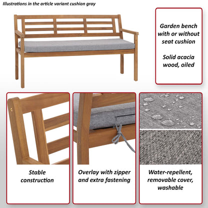 Tuinbank MCW-N47, zitbank parkbank houten bank, massief hout acacia MVG-gecertificeerd ~ kussens crème-beige