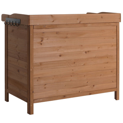 Tuinkast met werkblad MCW-L69, planttafel, outdoor sparrenhout MVG-gecertificeerd 86x104x52cm ~ bruin