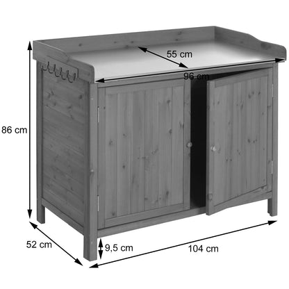 Tuinkast met werkblad MCW-L69, planttafel, outdoor sparrenhout MVG-gecertificeerd 86x104x52cm ~ bruin