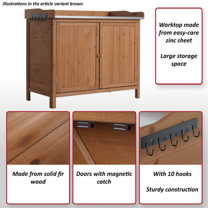 Tuinkast met werkblad MCW-L69, planttafel, outdoor sparrenhout MVG-gecertificeerd 86x104x52cm ~ wit
