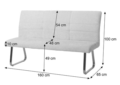 Eetkamerset MCW-G55, set van 4 stoelen + bank 160cm, geborsteld roestvrij staal stof/textiel chenille ~ donkergrijs