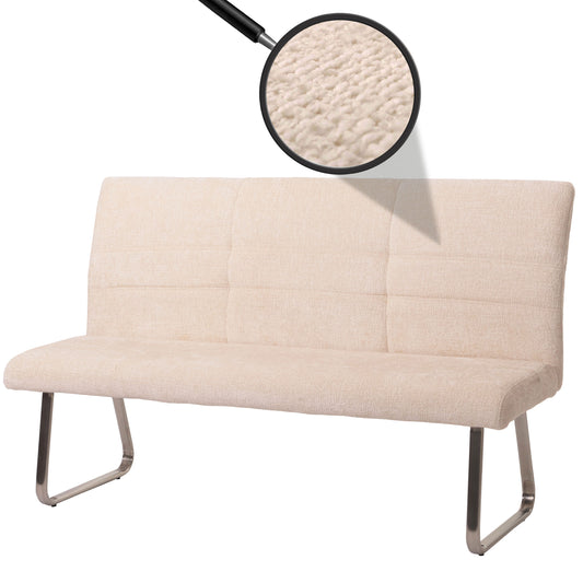 Bank MCW-G55, eetkamerbank, geborsteld roestvrij staal stof/textiel chenille Oeko-Tex, 160cm ~ crème