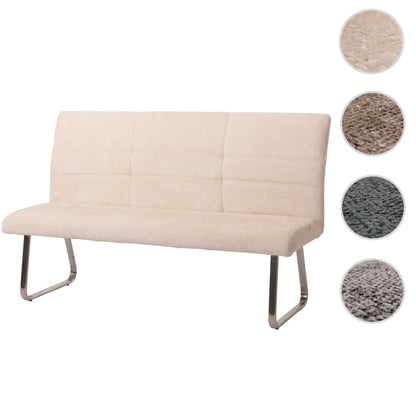 Bank MCW-G55, eetkamerbank, geborsteld roestvrij staal stof/textiel chenille Oeko-Tex, 160cm ~ crème