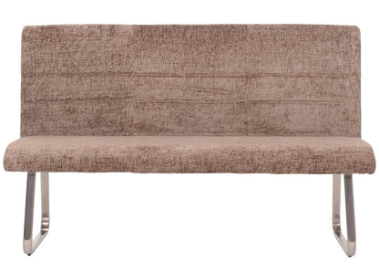 Eetkamerset MCW-G55, set van 4 stoelen met armleuningen + bank 160cm, geborsteld roestvrij staal stof/textiel chenille ~ bruin