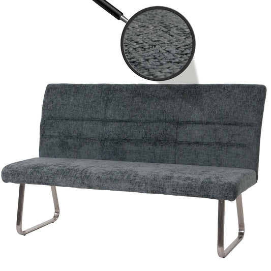 Bank MCW-G55, eetkamerbank, geborsteld roestvrij staal stof/textiel chenille Oeko-Tex, 160cm ~ blauwgroen