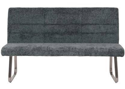 Eetkamerset MCW-G55, set van 4 stoelen met armleuningen + bank 160cm, geborsteld roestvrij staal stof/textiel chenille ~ blauwgroen