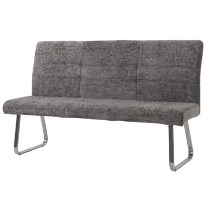 Bank MCW-G55, eetkamerbank, geborsteld roestvrij staal stof/textiel chenille Oeko-Tex, 160cm ~ donkergrijs