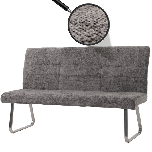 Bank MCW-G55, eetkamerbank, geborsteld roestvrij staal stof/textiel chenille Oeko-Tex, 160cm ~ donkergrijs