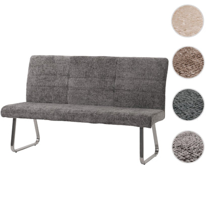 Bank MCW-G55, eetkamerbank, geborsteld roestvrij staal stof/textiel chenille Oeko-Tex, 160cm ~ donkergrijs