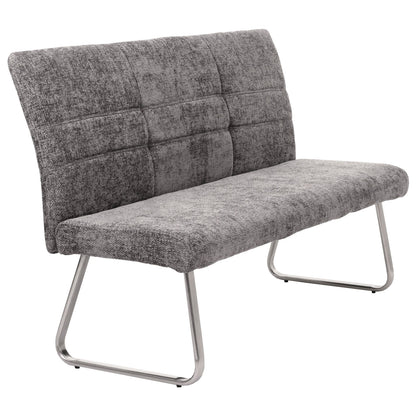 Bank MCW-G55, eetkamerbank, geborsteld roestvrij staal stof/textiel chenille Oeko-Tex, 160cm ~ donkergrijs