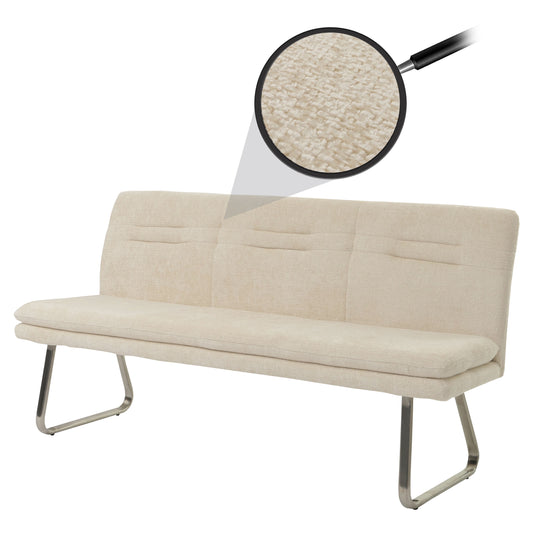 Bank MCW-H70, eetkamerbank gestoffeerde bank, rugleuning stof/textiel chenille roestvrij staal geborsteld 180cm ~ crème