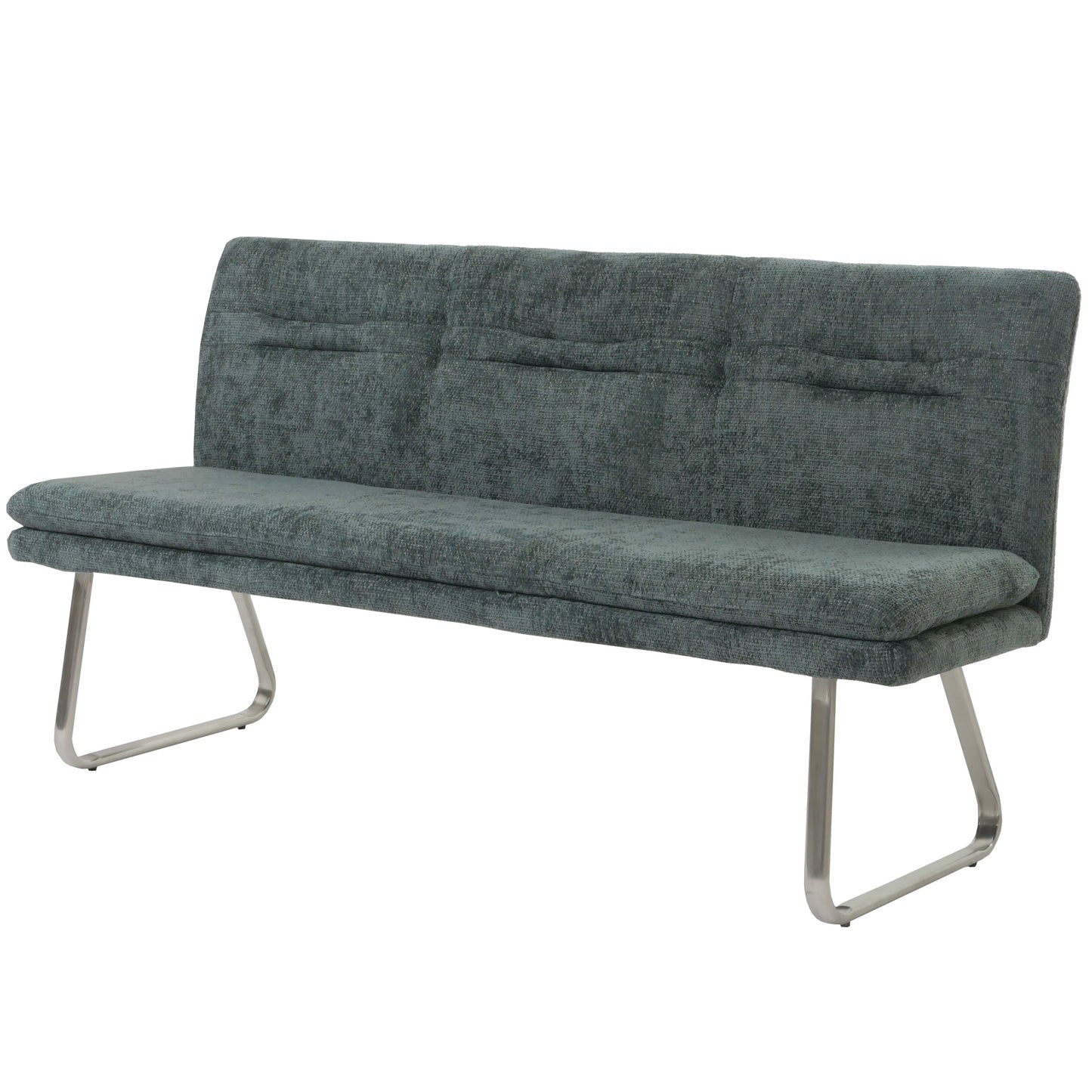Bank MCW-H70, eetkamerbank gestoffeerde bank, rugleuning stof/textiel chenille roestvrij staal geborsteld 180cm ~ blauwgroen