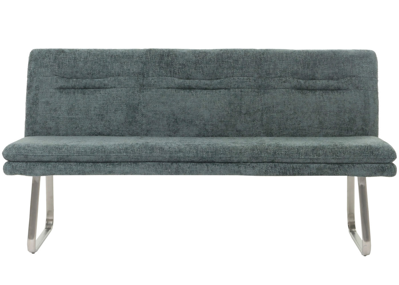 Bank MCW-H70, eetkamerbank gestoffeerde bank, rugleuning stof/textiel chenille roestvrij staal geborsteld 180cm ~ blauwgroen