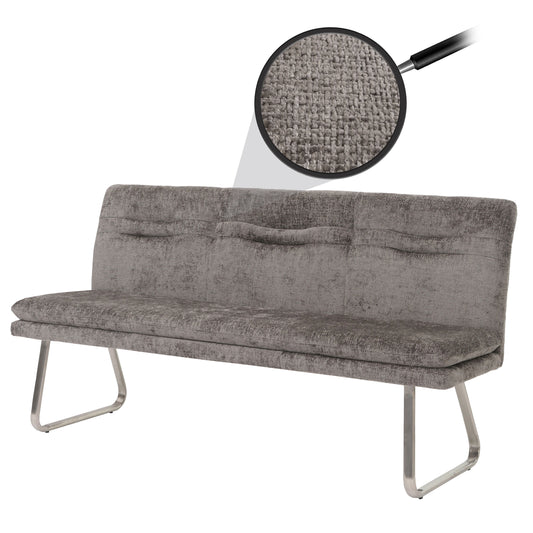 Bank MCW-H70, eetkamerbank gestoffeerde bank, rugleuning stof/textiel chenille geborsteld roestvrij staal 180cm ~ donkergrijs