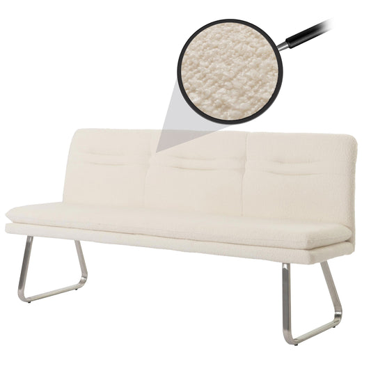 Bank MCW-H70, eetkamerbank gestoffeerde bank, rugleuning stof/textiel bouclé geborsteld roestvrij staal 180cm ~ crème