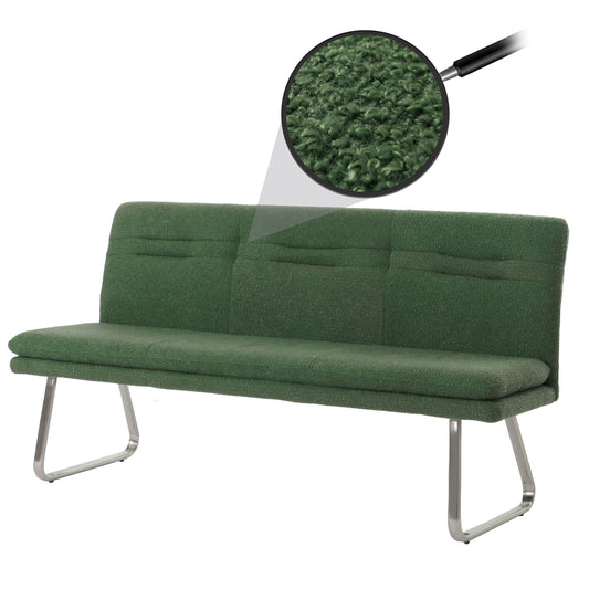 Bank MCW-H70, eetkamerbank gestoffeerde bank, rugleuning stof/textiel bouclé geborsteld roestvrij staal 180cm ~ groen