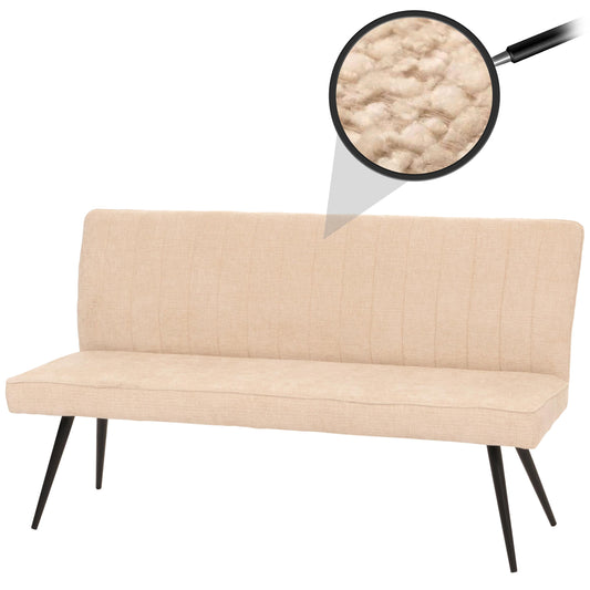 Bank MCW-K16, eetkamerbank gestoffeerde bank, rugleuning stof/textiel chenille metaal 160cm ~ crème-beige