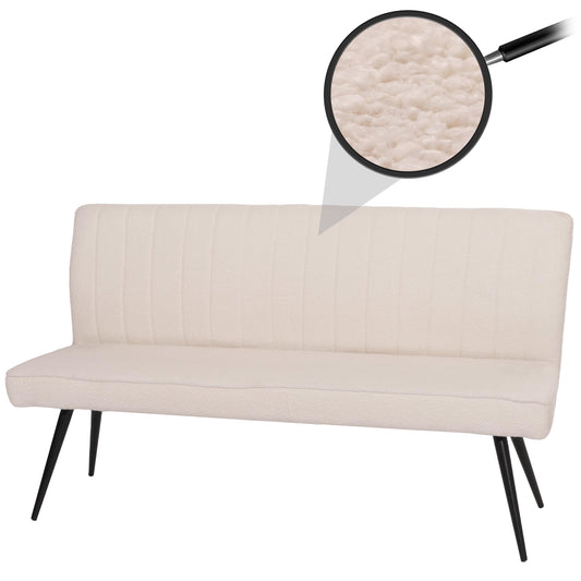 Bank MCW-K16, eetkamerbank gestoffeerde bank, rugleuning stof/textiel bouclé metaal 160cm ~ crème-beige