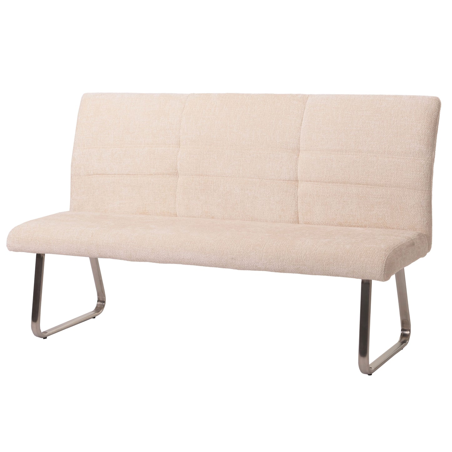 Bank MCW-G55, eetkamerbank, geborsteld roestvrij staal stof/textiel chenille Oeko-Tex, 180cm ~ crème