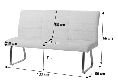 Eetkamerset MCW-G55, set van 4 stoelen + bank 180cm, geborsteld roestvrij staal stof/textiel chenille ~ donkergrijs