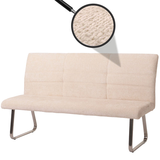 Bank MCW-G55, eetkamerbank, geborsteld roestvrij staal stof/textiel chenille Oeko-Tex, 180cm ~ crème