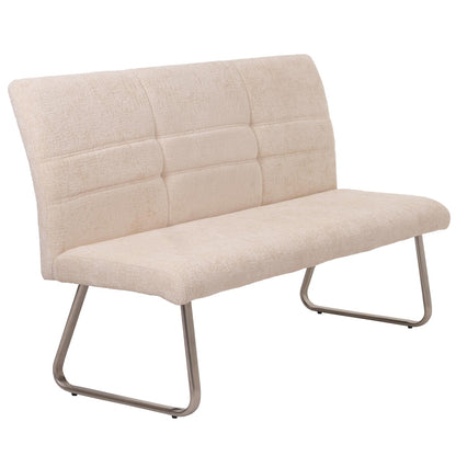 Bank MCW-G55, eetkamerbank, geborsteld roestvrij staal stof/textiel chenille Oeko-Tex, 180cm ~ crème