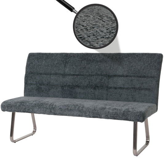 Bank MCW-G55, eetkamerbank, geborsteld roestvrij staal stof/textiel chenille Oeko-Tex, 180cm ~ blauwgroen