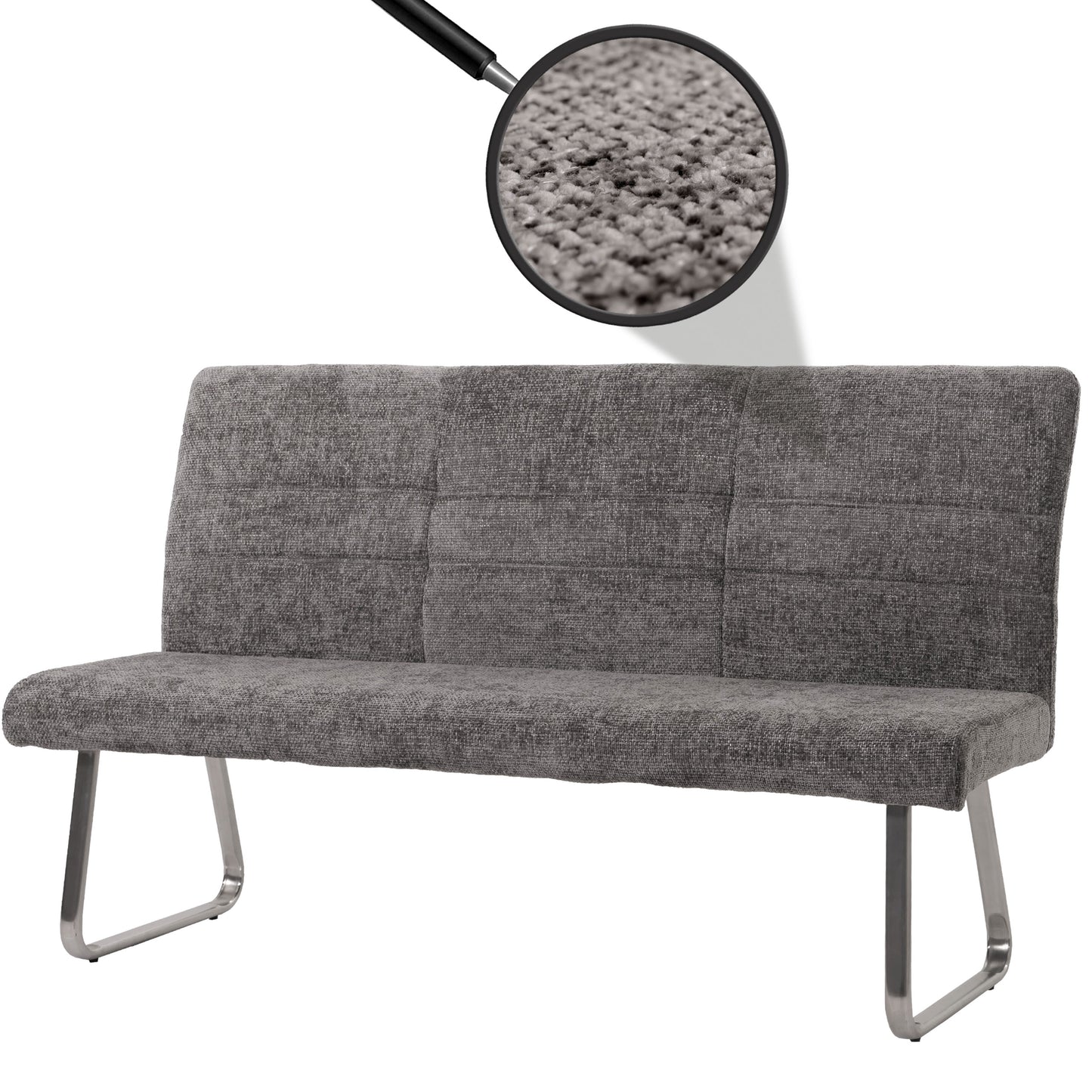 Bank MCW-G55, eetkamerbank, geborsteld roestvrij staal stof/textiel chenille Oeko-Tex, 180cm ~ donkergrijs
