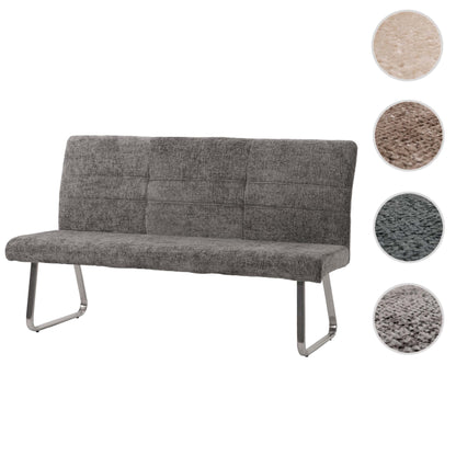Bank MCW-G55, eetkamerbank, geborsteld roestvrij staal stof/textiel chenille Oeko-Tex, 180cm ~ donkergrijs
