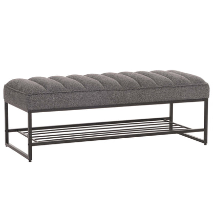 Bank MCW-N68 met schoenenrek, bank gestoffeerd bank garderobe bank schoenenrek, stof chenille metaal 130cm ~ donkergrijs