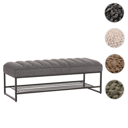 Bank MCW-N68 met schoenenrek, bank gestoffeerd bank garderobe bank schoenenrek, stof chenille metaal 130cm ~ donkergrijs