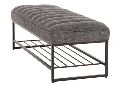 Bank MCW-N68 met schoenenrek, bank gestoffeerd bank garderobe bank schoenenrek, stof chenille metaal 130cm ~ donkergrijs