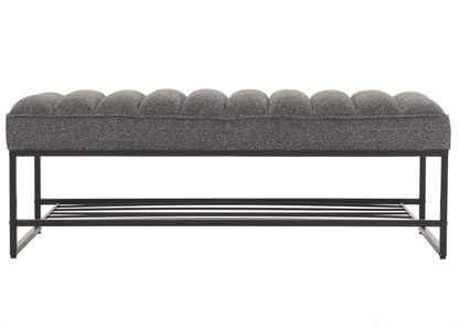 Bank MCW-N68 met schoenenrek, bank gestoffeerd bank garderobe bank schoenenrek, stof chenille metaal 130cm ~ donkergrijs