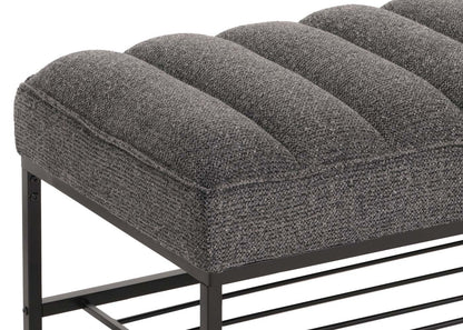 Bank MCW-N68 met schoenenrek, bank gestoffeerd bank garderobe bank schoenenrek, stof chenille metaal 130cm ~ donkergrijs
