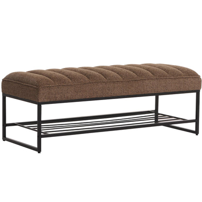 Bank MCW-N68 met schoenenrek, bank gestoffeerd bank garderobe bank schoenenrek, stof chenille metaal 130cm ~ koffie