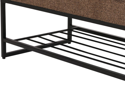 Bank MCW-N68 met schoenenrek, bank gestoffeerd bank garderobe bank schoenenrek, stof chenille metaal 130cm ~ koffie