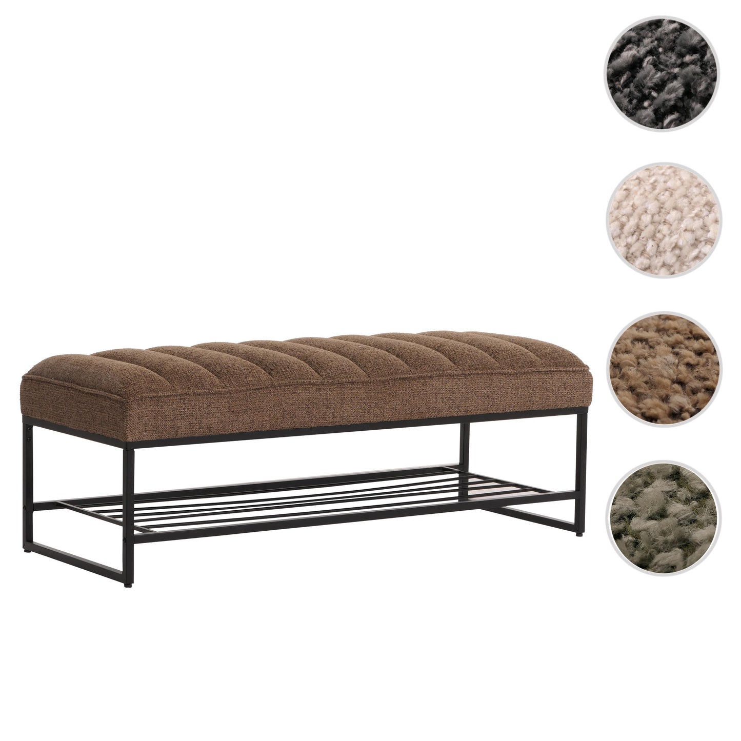 Bank MCW-N68 met schoenenrek, bank gestoffeerd bank garderobe bank schoenenrek, stof chenille metaal 130cm ~ koffie