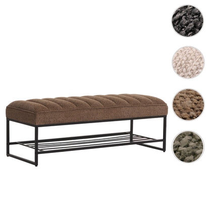Bank MCW-N68 met schoenenrek, bank gestoffeerd bank garderobe bank schoenenrek, stof chenille metaal 130cm ~ koffie