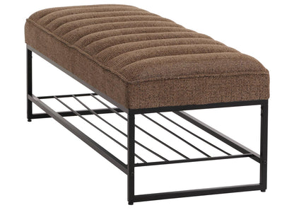 Bank MCW-N68 met schoenenrek, bank gestoffeerd bank garderobe bank schoenenrek, stof chenille metaal 130cm ~ koffie